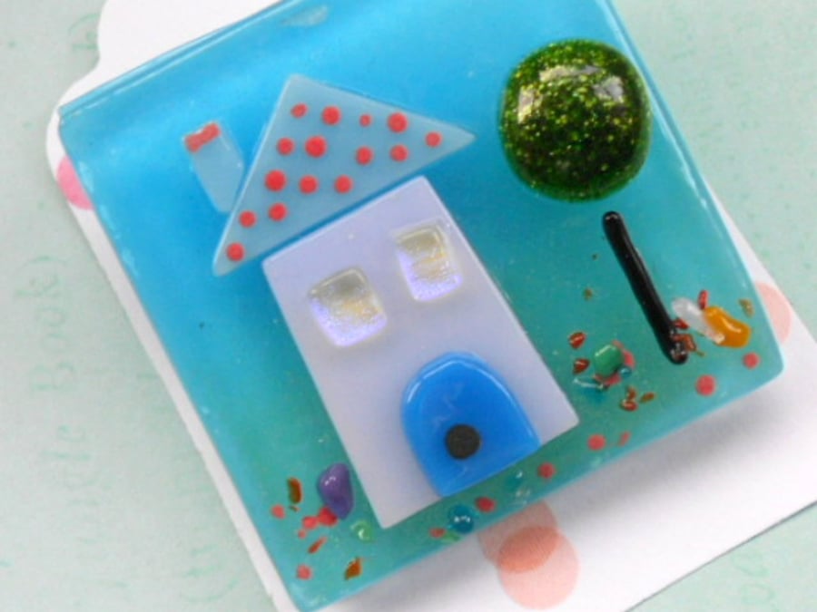 Tiny Town Fused Glass Brooch