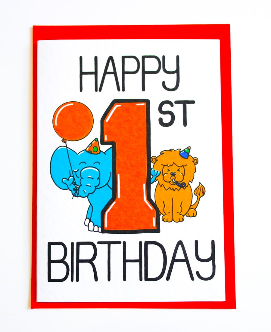 Happy 1st Birthday card, Birthday Card for First Birthday Baby Boy or Girl