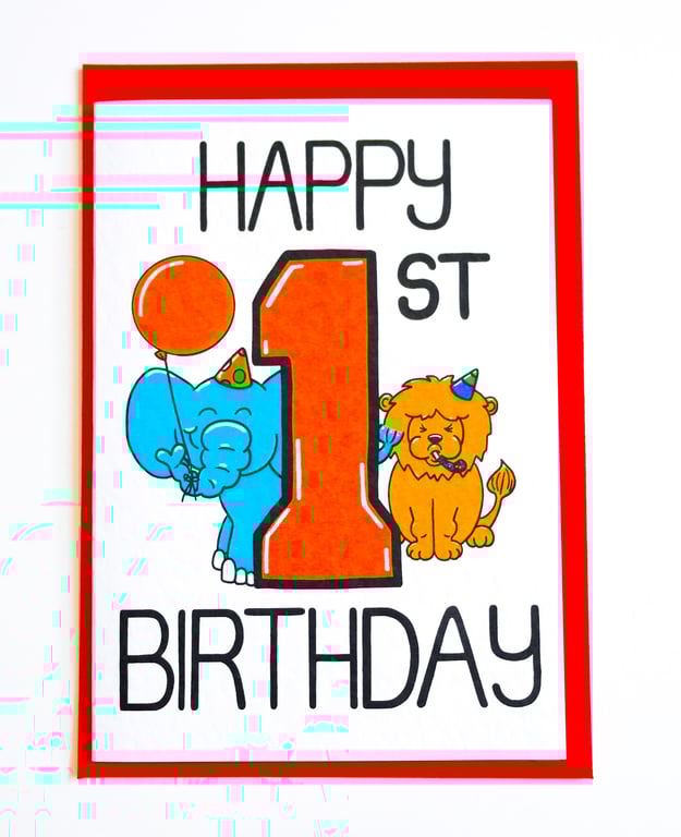 Happy 1st Birthday card, Birthday Card for First Birthday Baby Boy or Girl