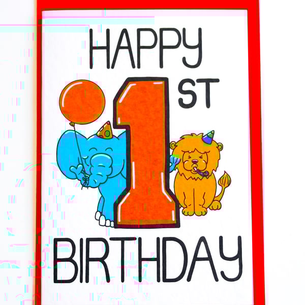 Happy 1st Birthday card, Birthday Card for First Birthday Baby Boy or Girl