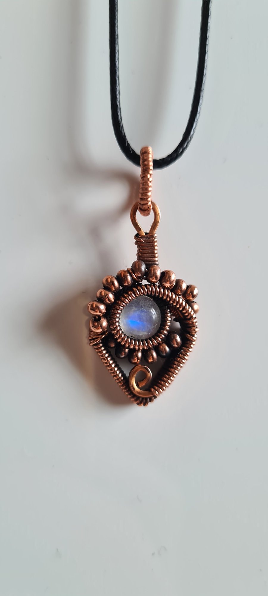 Handmade Natural Moonstone & Antiqued Copper Pendant Necklace Gift Boxed