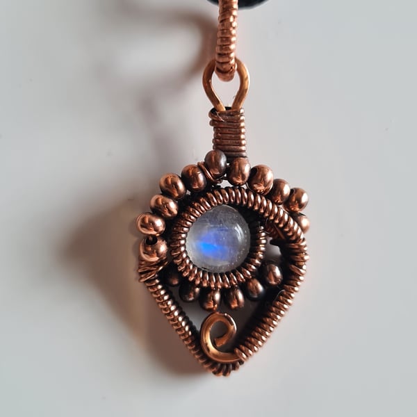 Handmade Natural Moonstone & Antiqued Copper Pendant Necklace Gift Boxed
