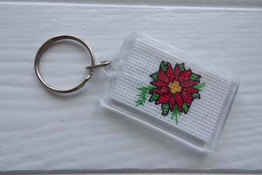 Key Ring, Christmas Key Ring, Poinsetta Key Ring