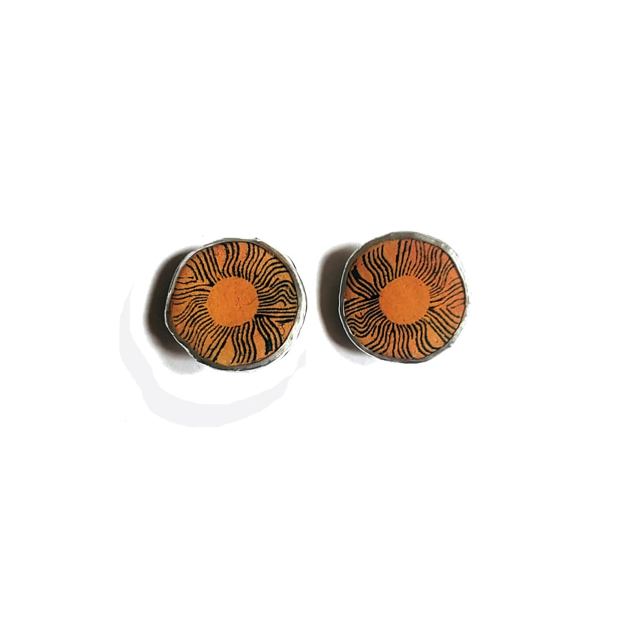 Retro Yellow Orange Sunshine Ear Studs by EllyMental