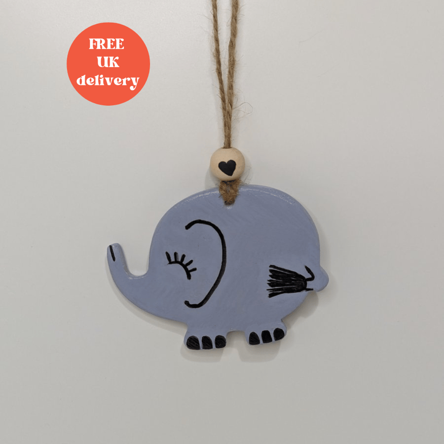 Elephant clay hanging decoration, gift for an elephant lover 