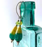 Olive and teal lampwork drop earrings