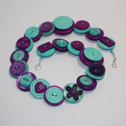 Purple and Aqua Green button necklace - Free UK shipping
