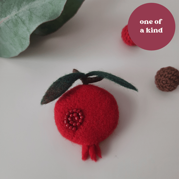 Needle Felted Pomegranate Brooch