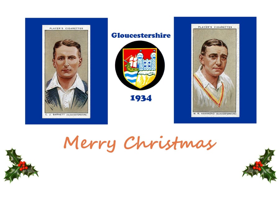 Cricket Christmas card vintage 1934 design. Gloucestershire.  FREE UK P&P