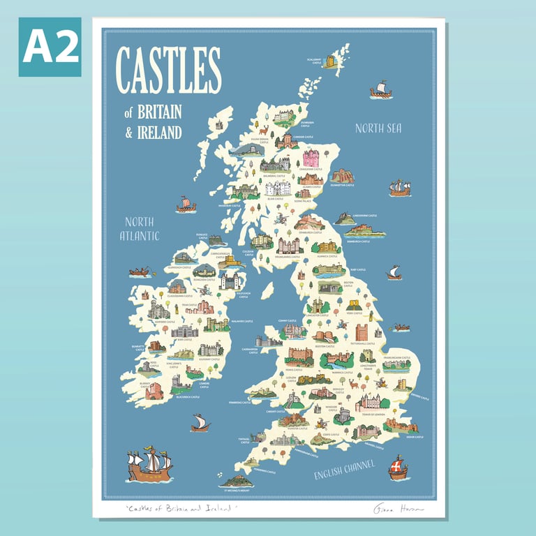 Castles of Britain and Ireland map poster A2