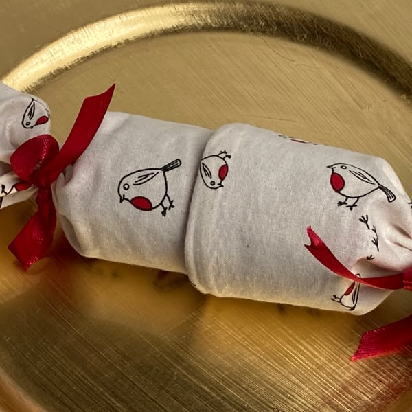 Pick and mix reusable Christmas Cracker in Cream robin fabric.