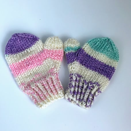SOLD Hand Knitted mittens 3-6 months multicolour stripes