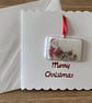 Unique Handcrafted Christmas Card with Artisan Fused Glass Santa and toys 