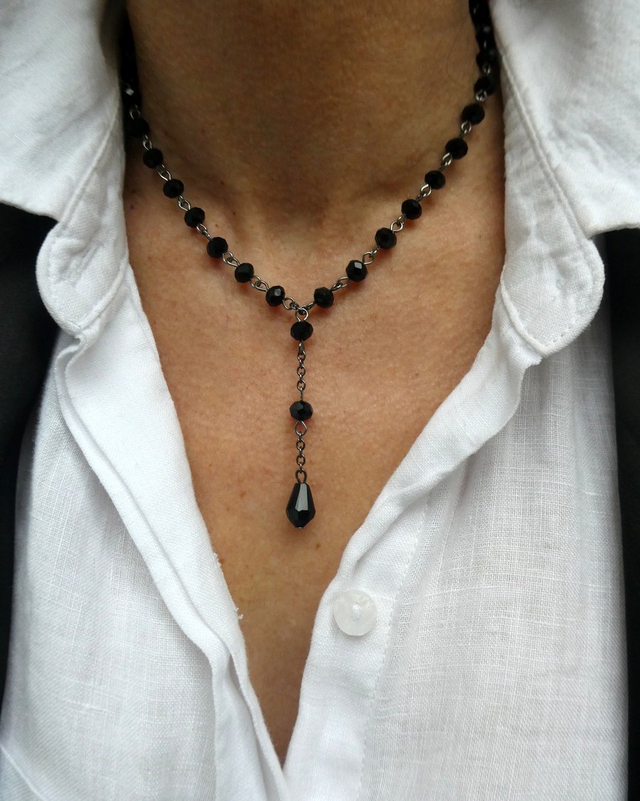 Black crystal necklace, Gothic bridal necklace