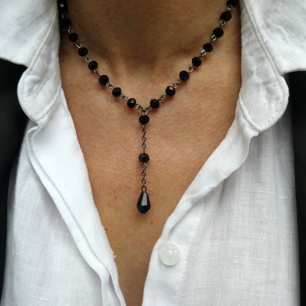 Black crystal necklace, Gothic bridal necklace