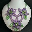 Festival handmade flower seed bead necklace with Crystals