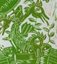 Snap dragons in green.  Original Lino print.  Gift for gardeners  - Image 3