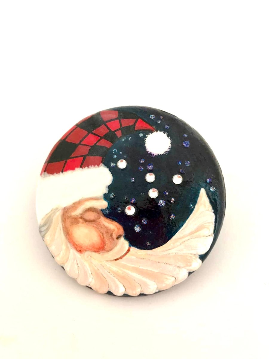 Hand-painted Santa Moon Fridge Magnet (Chequered Hat)