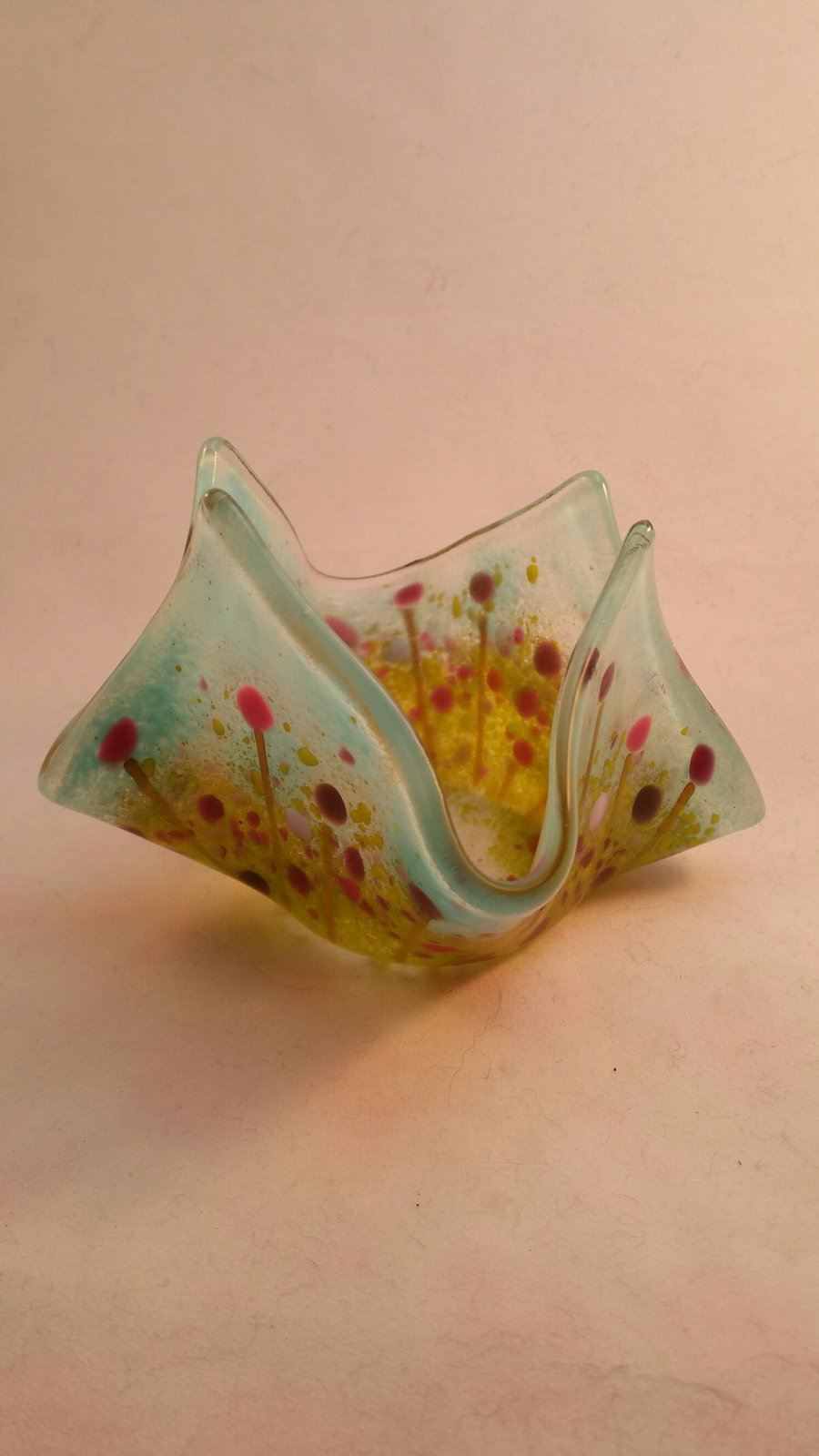 Fused Glass Tea light Holder - Purple Summer Garden