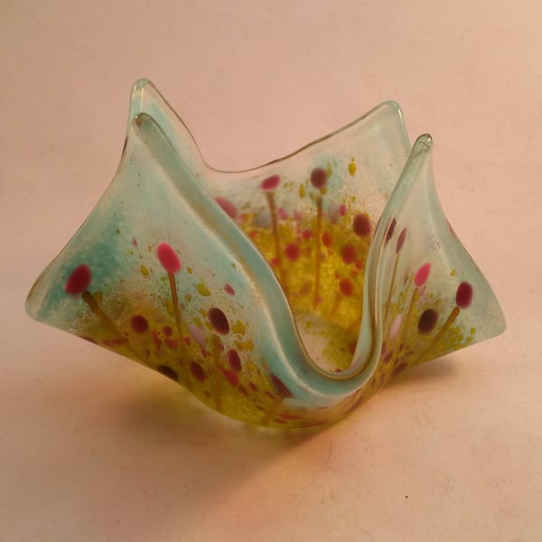 Fused Glass Tea light Holder - Purple Summer Garden