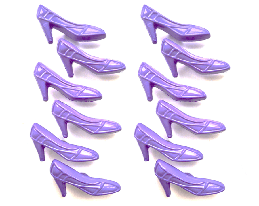 12 Lilac High Heel Shoe Buttons, 17mm Tall by 35mm Wide, Shank Back