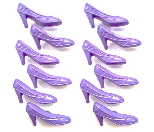 12 Lilac High Heel Shoe Buttons, 17mm Tall by 35mm Wide, Shank Back