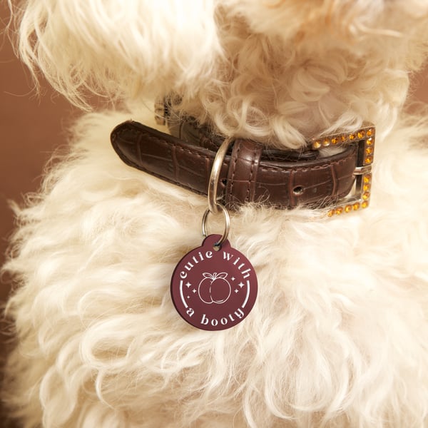 Cutie With A Booty Peach - Personalised Dog ID Collar Tag: Funny Custom Pet 