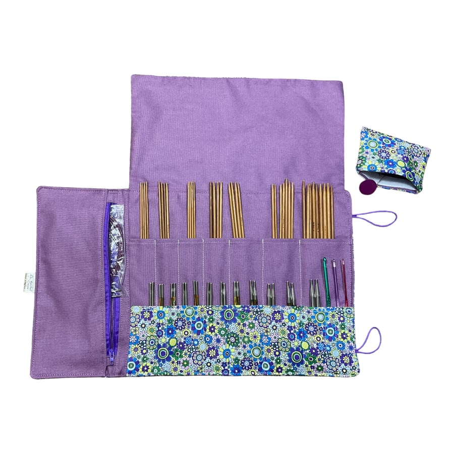 Liberty Floral fabric interchangeable and double pointed knitting needle case,