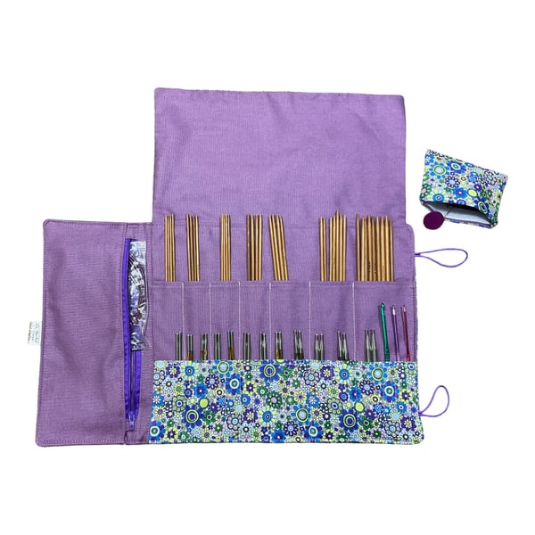 Liberty Floral fabric interchangeable and double pointed knitting needle case,