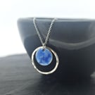 Silver & royal blue circle pendant necklace
