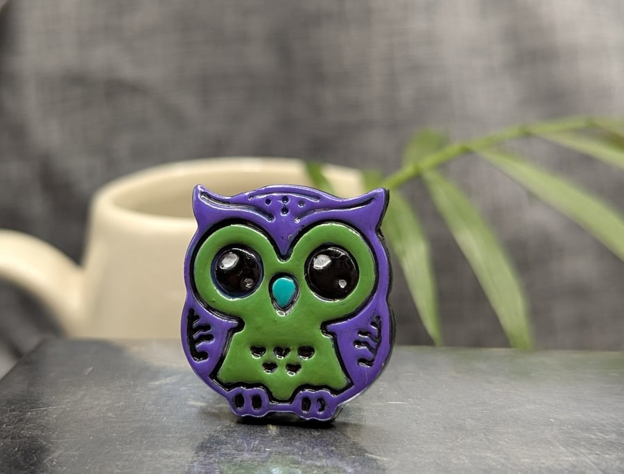 Polymer clay little owl brooch 