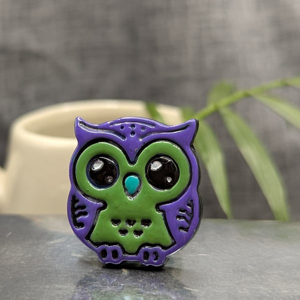 Polymer clay little owl brooch 