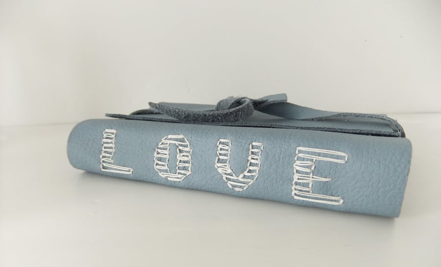 Handmade Leather Journal – LOVE Journal in soft powder blue leather