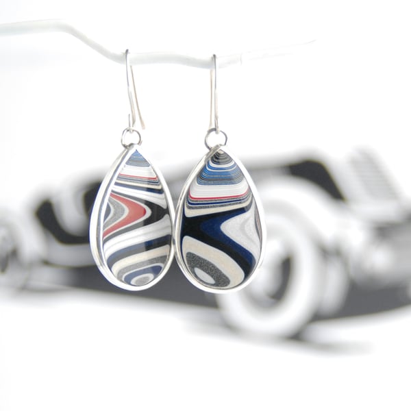 Fordite and silver drop earrings