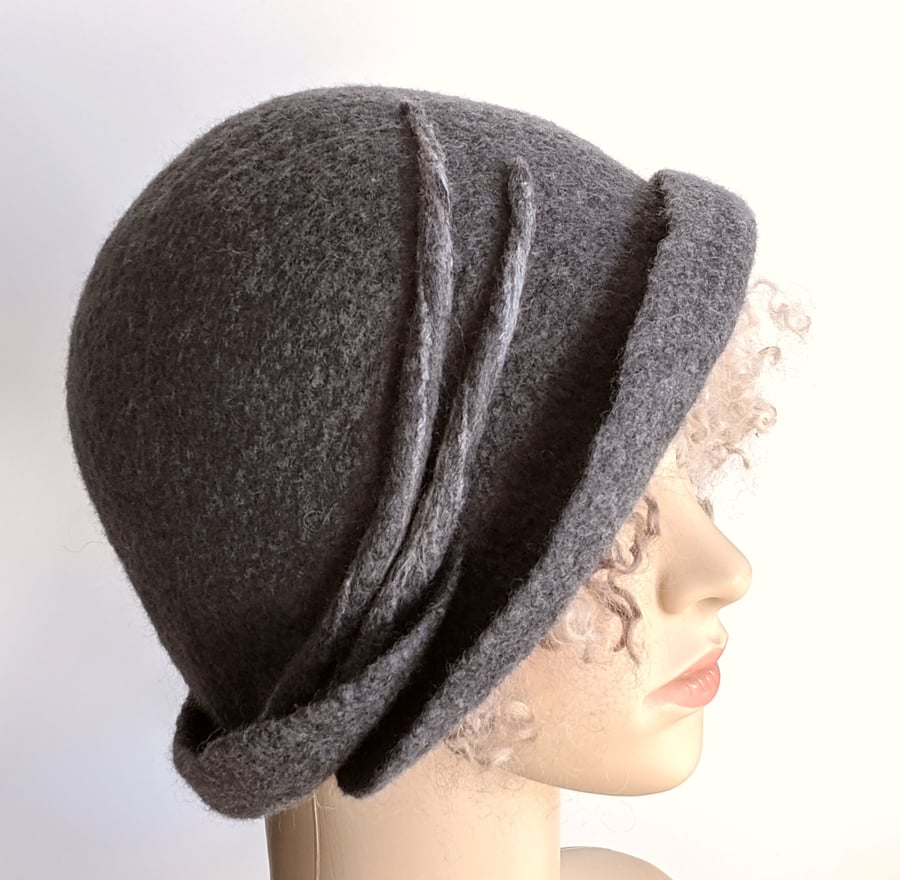 Pewter grey felted wool cloche hat