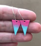 Pink & Turquoise Enamel Triangle on Sterling Silver hoop earrings - Image 4