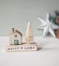 Little Wooden Handmade House in a Bag with Christmas Tree 'Merry & Bright' 