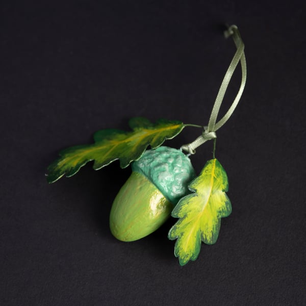 Unique hand painted acorn ornament 