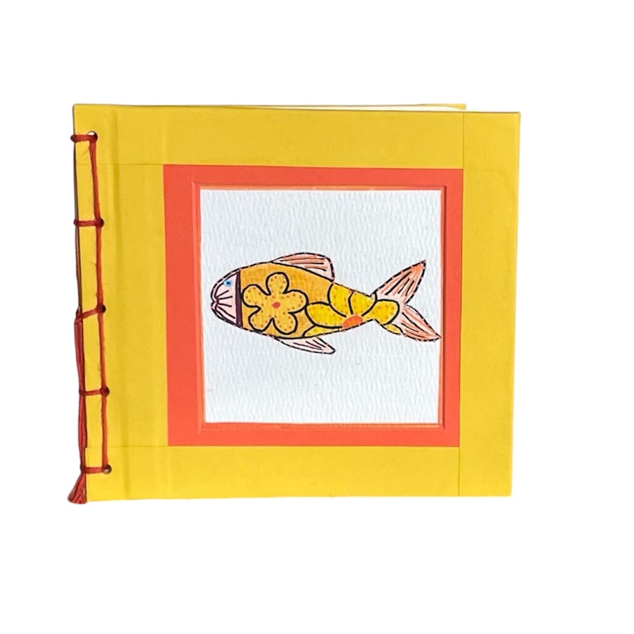 Handmade Notebook with hand painted cover design -‘Flower Power Fish’