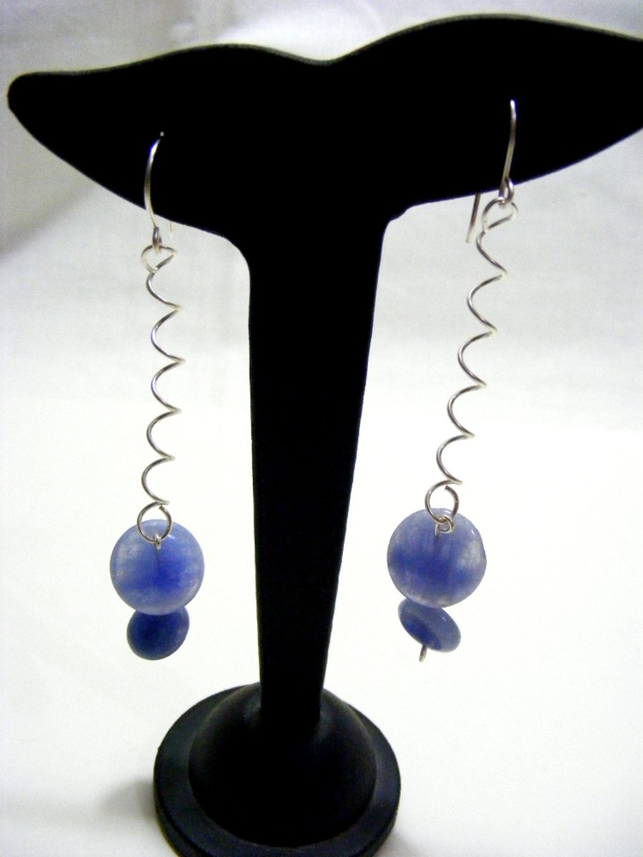 Blue Lace Jasper  Coil Gemstone Earrings.
