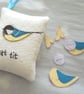 freehand embroidered lavender bag sachet hanging decoration BLUE TIT - Image 6