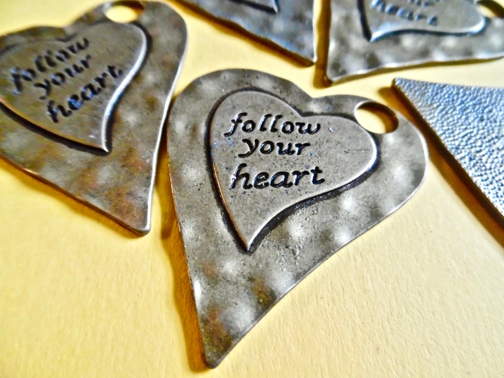 5 x Bronze Tone  Large 'Follow Your Heart' engraved charms 