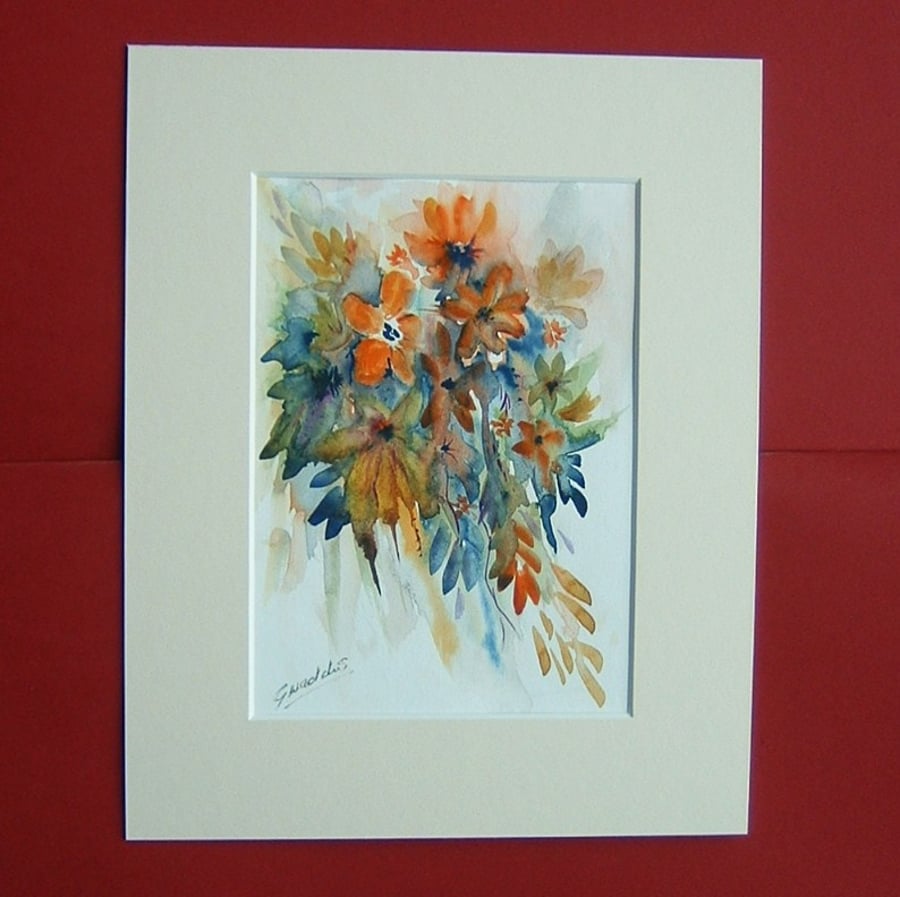 floral art painting original mounted watercolour ref 493
