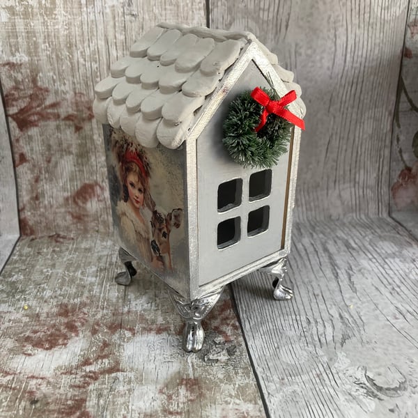 Beautiful Christmas Themed House Trinket Jewellery Tealight Box Handcrafted