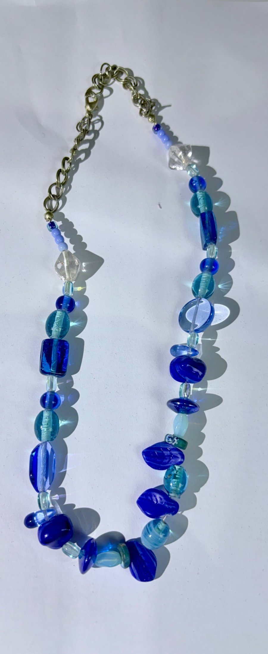 Ocean Breeze Handmade Beaded Necklace – Blue & Clear Glass Bead Statement