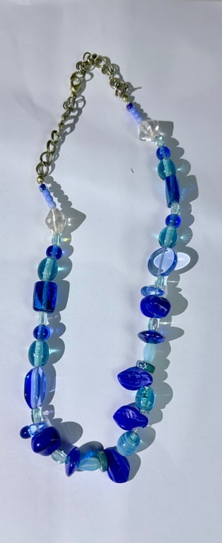 Ocean Breeze Handmade Beaded Necklace – Blue & Clear Glass Bead Statement
