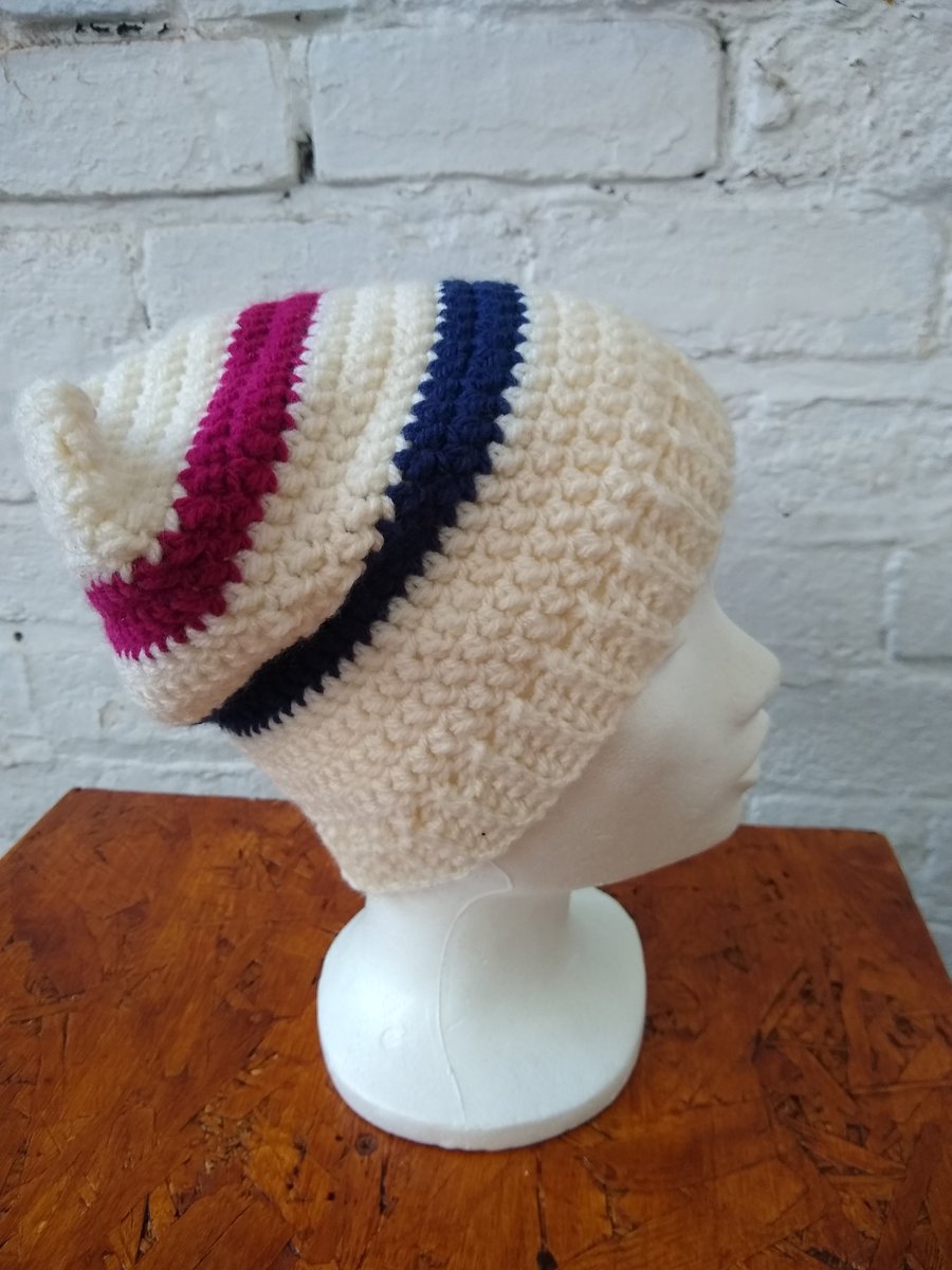 Cream Hat with Blue and Red Detail
