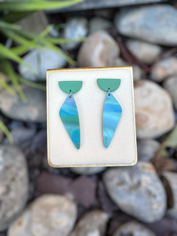 Sage Green and Acrylic Green Fairy Dust Earrings