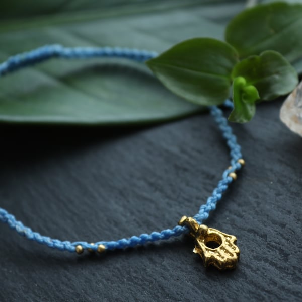 Womens anklet with brass charms in blue