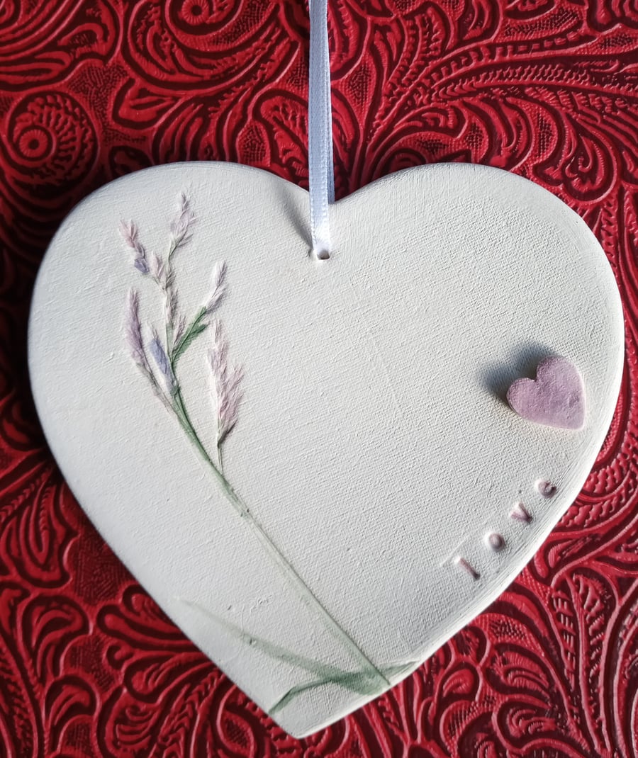 Ceramic floral "love" heart hanging